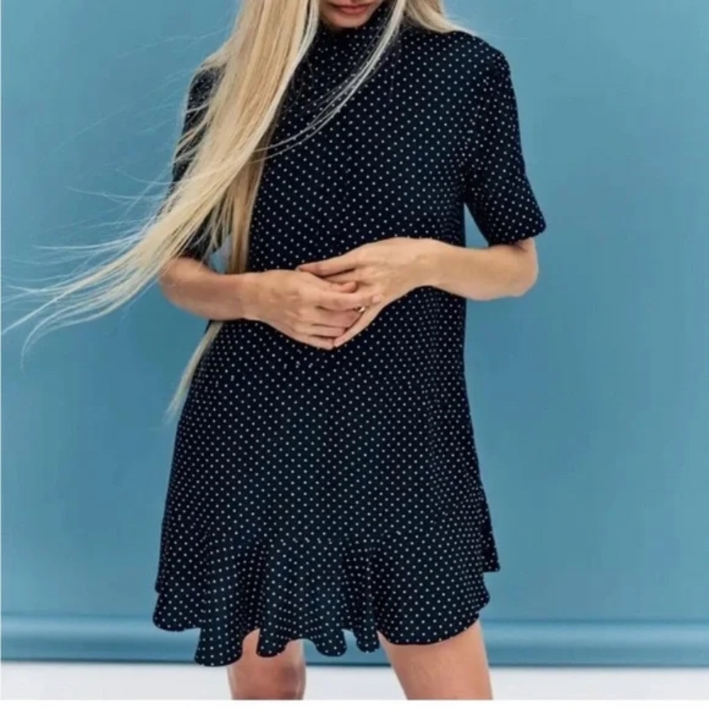 Goop G. Label Denise Mini Polka Dot Navy Shirt Dress Size 2